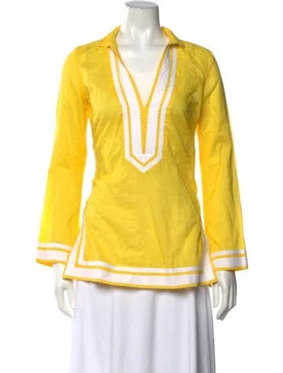 Pre-owned Tory Burch V-neck Long Sleeve Tunic In Yellow