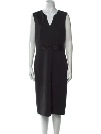 Pre-owned Tory Burch V-neck Midi Length Dress In Black