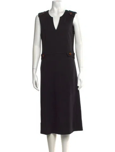 Pre-owned Tory Burch V-neck Midi Length Dress In Black