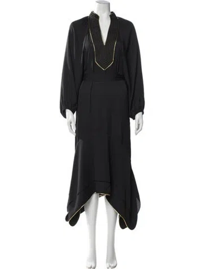 Pre-owned Tory Burch V-neck Midi Length Dress In Black