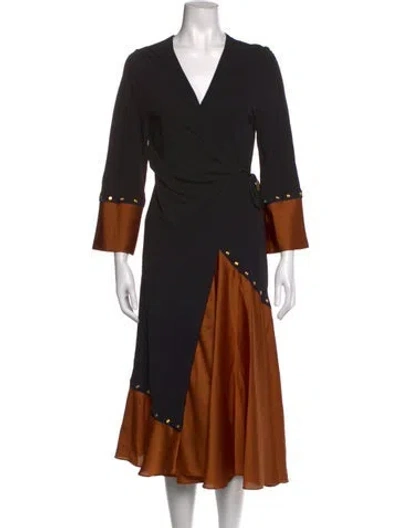 Pre-owned Tory Burch V-neck Midi Length Dress In Black