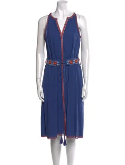 Pre-owned Tory Burch V-neck Midi Length Dress In Blue