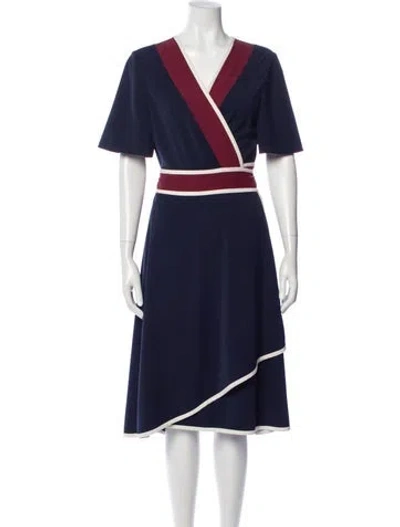 Pre-owned Tory Burch V-neck Midi Length Dress In Blue