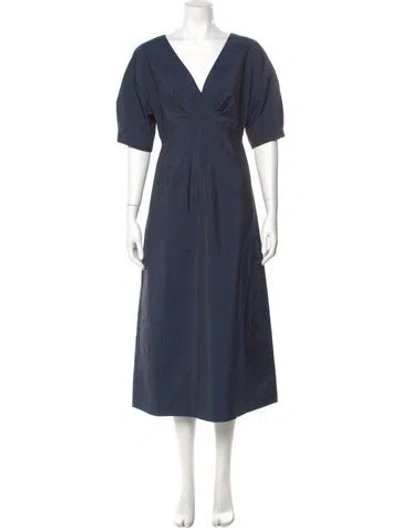 Pre-owned Tory Burch V-neck Midi Length Dress In Blue