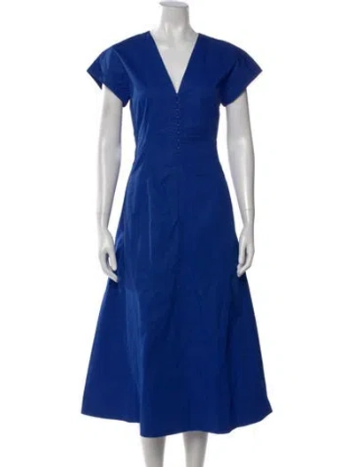 Pre-owned Tory Burch V-neck Midi Length Dress In Blue