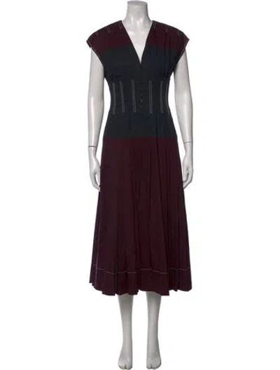 Pre-owned Tory Burch V-neck Midi Length Dress In Burgundy