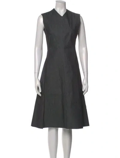 Pre-owned Tory Burch V-neck Midi Length Dress In Gray