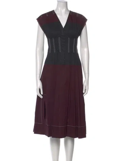 Pre-owned Tory Burch V-neck Midi Length Dress In Purple