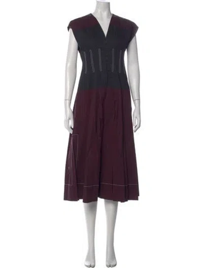 Pre-owned Tory Burch V-neck Midi Length Dress In Purple