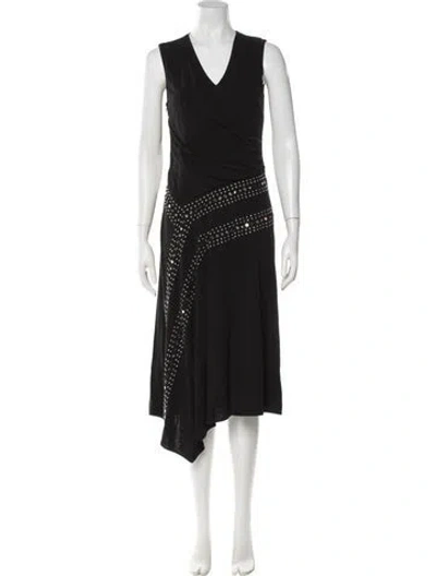Pre-owned Tory Burch V-neck Midi Length Dress W/ Tags In Black