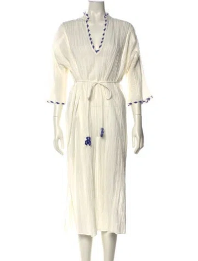 Pre-owned Tory Burch V-neck Midi Length Dress W/ Tags In White