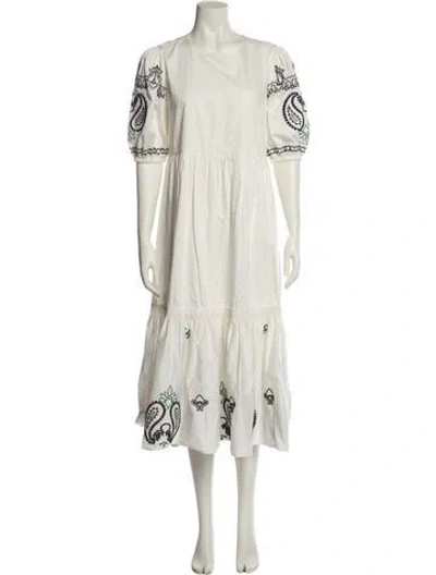 Pre-owned Tory Burch V-neck Midi Length Dress In White