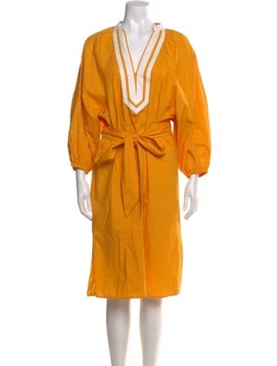 Pre-owned Tory Burch V-neck Midi Length Dress In Yellow