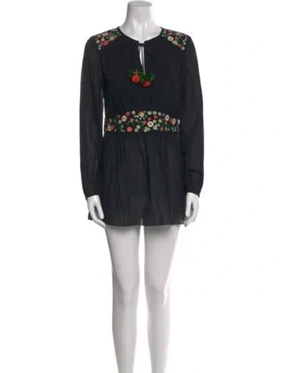 Pre-owned Tory Burch V-neck Mini Dress In Black