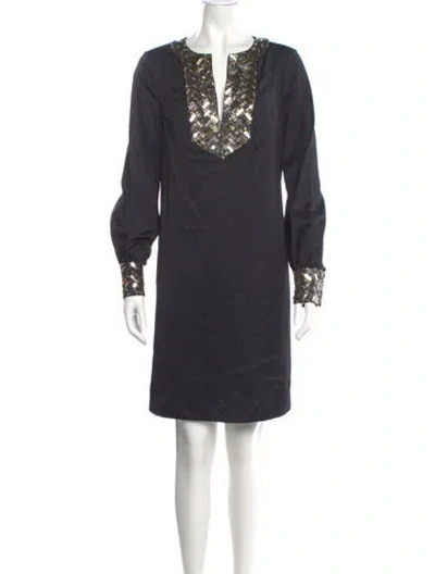 Pre-owned Tory Burch V-neck Mini Dress In Black