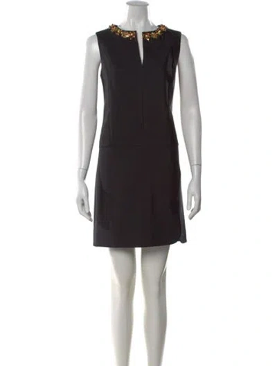 Pre-owned Tory Burch V-neck Mini Dress In Black