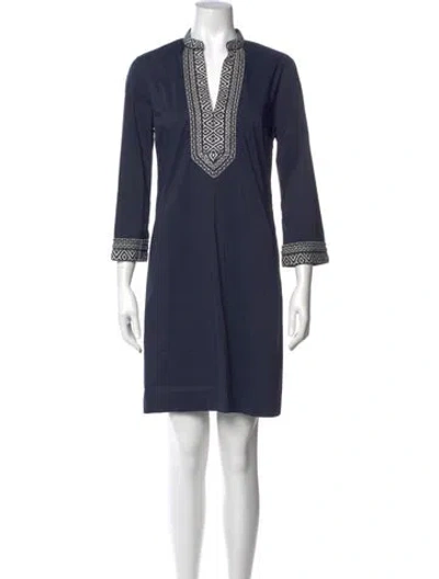 Pre-owned Tory Burch V-neck Mini Dress In Blue