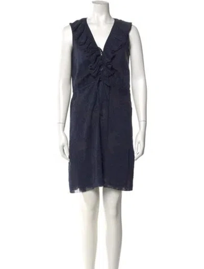 Pre-owned Tory Burch V-neck Mini Dress In Blue