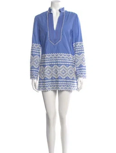 Pre-owned Tory Burch V-neck Mini Dress In Blue