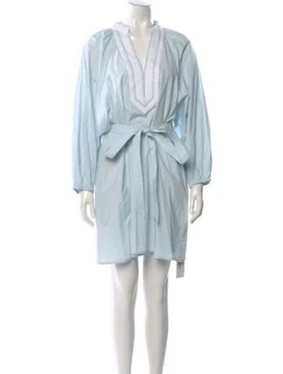 Pre-owned Tory Burch V-neck Mini Dress In Blue