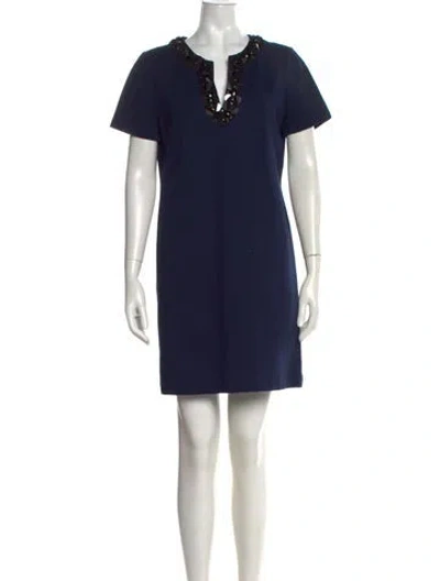 Pre-owned Tory Burch V-neck Mini Dress In Blue