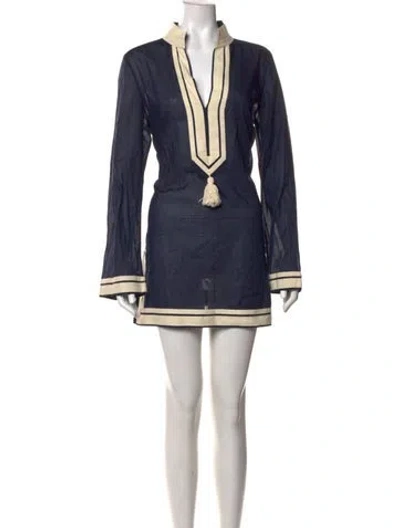 Pre-owned Tory Burch V-neck Mini Dress In Blue