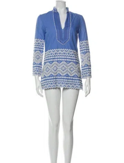Pre-owned Tory Burch V-neck Mini Dress In Multi