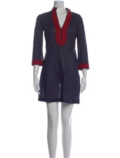 Pre-owned Tory Burch V-neck Mini Dress In Multi