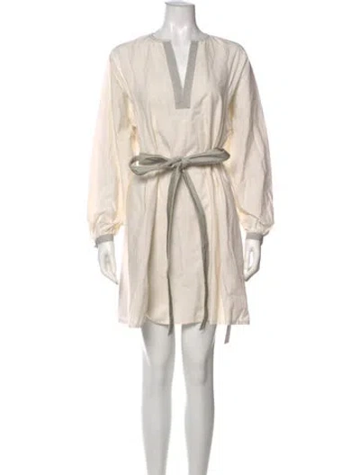 Pre-owned Tory Burch V-neck Mini Dress In Neutral