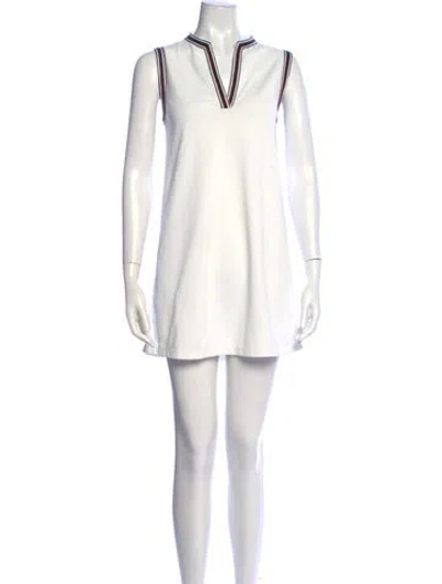 Pre-owned Tory Burch V-neck Mini Dress In Neutral