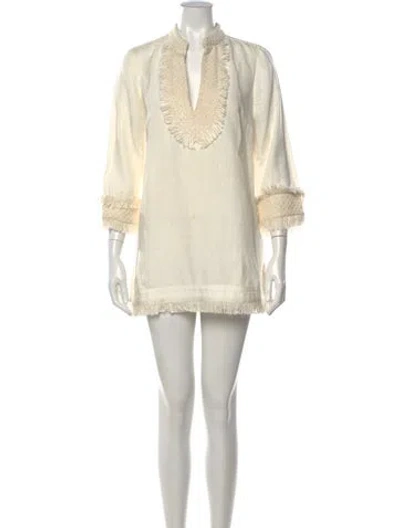 Pre-owned Tory Burch V-neck Mini Dress In Neutrals