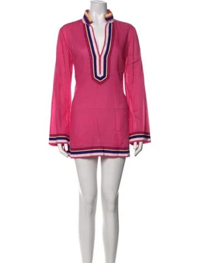 Pre-owned Tory Burch V-neck Mini Dress In Pink