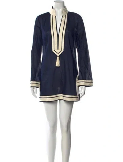 Pre-owned Tory Burch V-neck Mini Dress W/ Tags In Blue