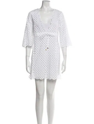 Pre-owned Tory Burch V-neck Mini Dress In White