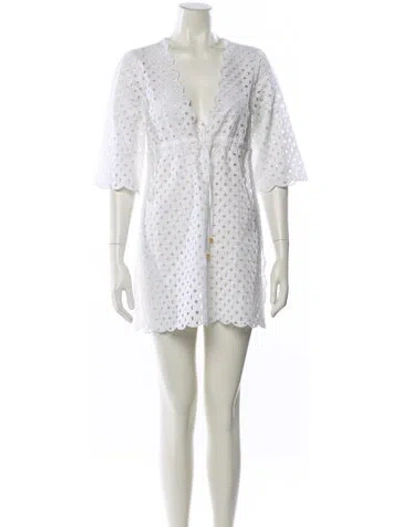 Pre-owned Tory Burch V-neck Mini Dress In White