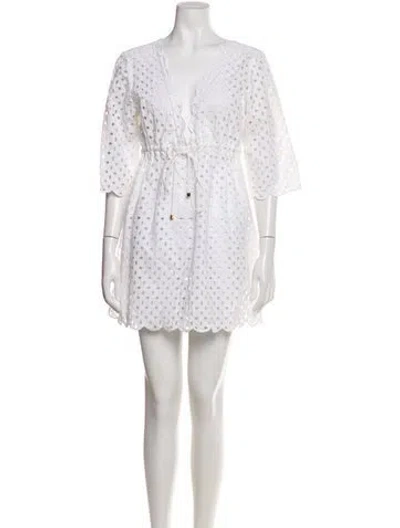 Pre-owned Tory Burch V-neck Mini Dress In White