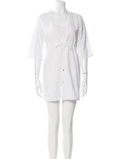 Pre-owned Tory Burch V-neck Mini Dress In White
