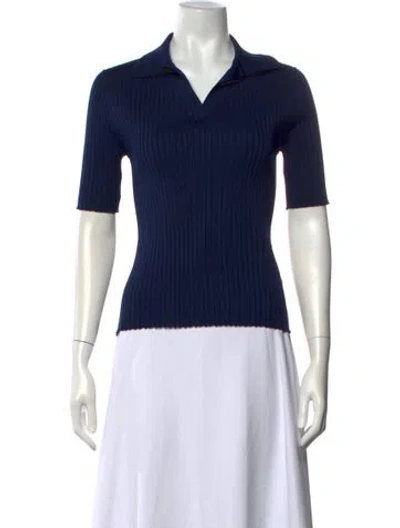 Pre-owned Tory Burch V-neck Short Sleeve Polo In Blue