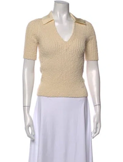 Pre-owned Tory Burch V-neck Short Sleeve Polo In Neutrals