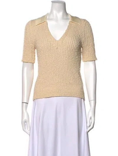 Pre-owned Tory Burch V-neck Short Sleeve Polo In Neutrals