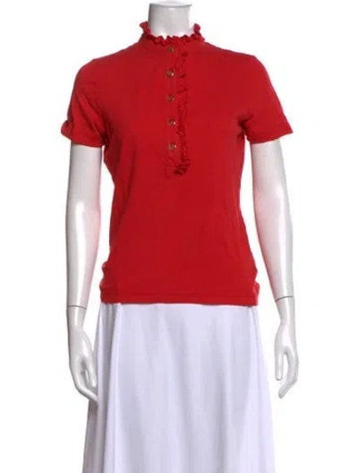 Pre-owned Tory Burch V-neck Short Sleeve Polo In Red