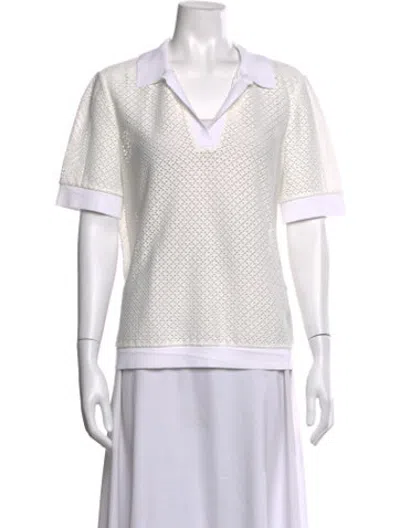 Pre-owned Tory Burch V-neck Short Sleeve Polo In White