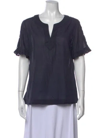 Pre-owned Tory Burch V-neck Short Sleeve Top In Blue