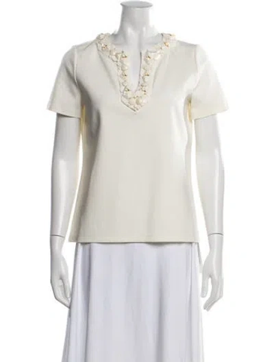 Pre-owned Tory Burch V-neck Short Sleeve Top In Neutral