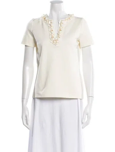 Pre-owned Tory Burch V-neck Short Sleeve Top In White