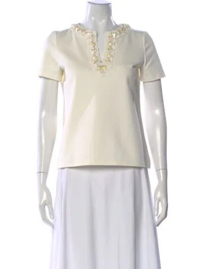 Pre-owned Tory Burch V-neck Short Sleeve Top In White