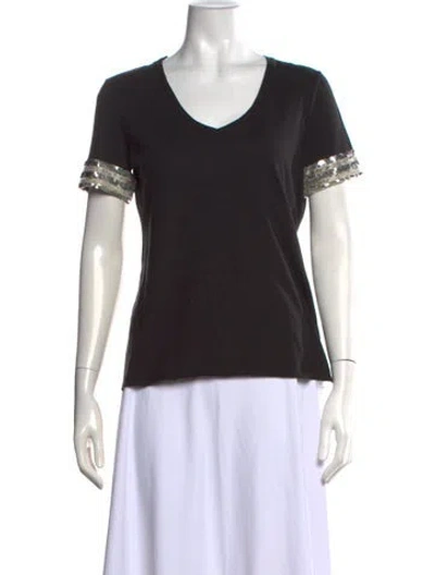 Pre-owned Tory Burch V-neck Short Sleeve T-shirt In Black