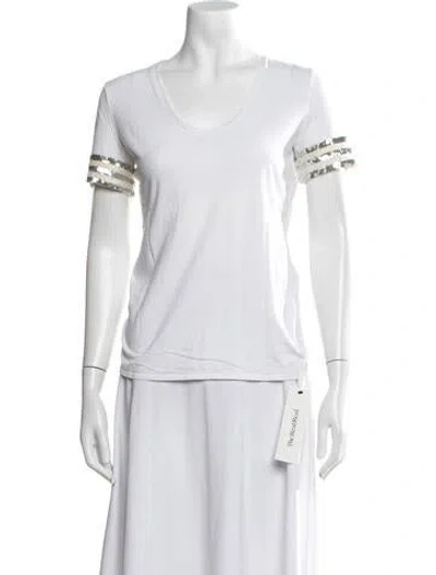 Pre-owned Tory Burch V-neck Short Sleeve T-shirt In White