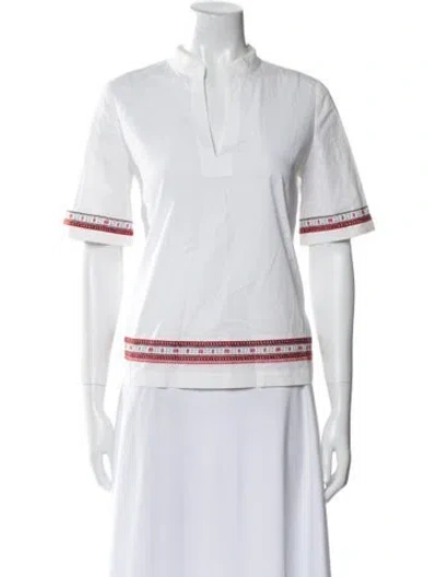 Pre-owned Tory Burch V-neck Short Sleeve Tunic In White