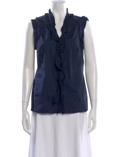 Pre-owned Tory Burch V-neck Sleeveless Blouse In Blue